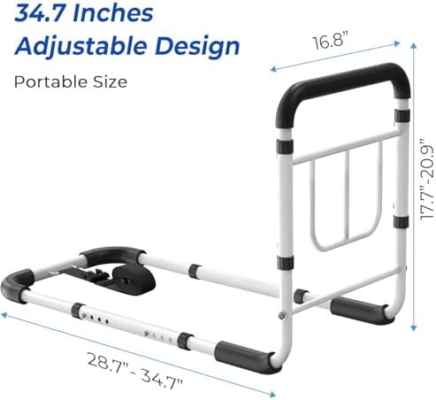 Bed Rails for Elderly Adults Safety - 2026 Upgrade - ASTM Compliant, Adjustable Bed Cane with Non-Slip Ergonomic Handle & Storage Pocket, Bed Railings for Seniors Load 400 LBS, Tool-Free Assembly