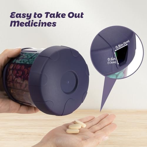 Mossime Supplement Organizer with Extra Large 7 Compartments, TPU Soft Lid Easy Open Pill Dispenser, One Month Travel Medication Organizer Storage Vitamin Holder, Medicine Container Pill Bottle