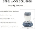 Soap Dispensing Dish Brush Cleaning Steel Wool Scrubber for Dishes Pans Kitchen Sink Bathtub Tile and Household