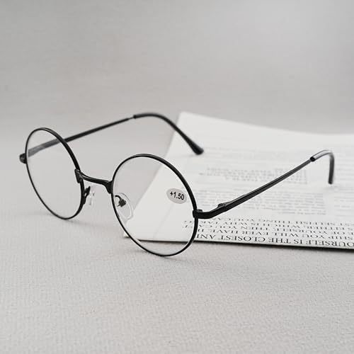 Reading Glasses for Women Men Retro Round Metal Frame + Glasses Strap