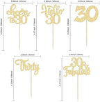 30Pcs Happy 30th Birthday Cupcake Toppers Gold Glitter Thirty Cheers to 30 Birthday Cupcake Picks for Happy 30th Birthday Anniversary Party Cake Decorations Supplies