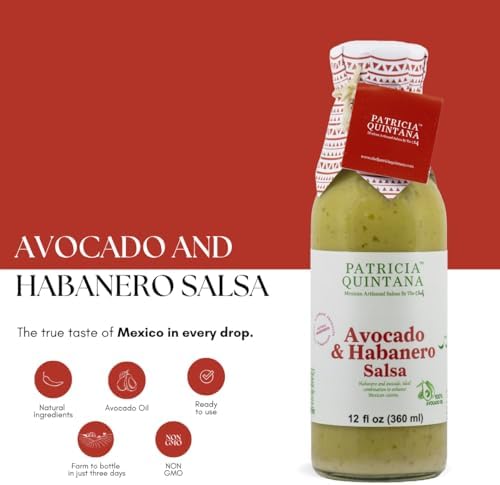 Patricia Quintana Avocado & Habanero Salsa - Authentic Artisanal Mexican Ingredients, Made with Keto Friendly Virgin Avocado Oil. Perfect topping to your tacos, burritos, enchiladas or other favorite food (12 oz, 2 Bottles)