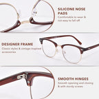 OPTOFENDY Reading Glasses for Women Men, Half Frame Retro Semi Rimless Blue Light Blocking Computer Readers, Clear Lens