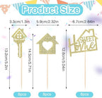 24 Pcs Sweet Home Cupcake Toppers - Gold Glitter Key New Home Cupcake Picks - Housewarming Party Decorations