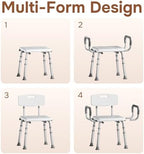 SOUNDFUSE Shower Chair for Inside Shower with Arms and Back, FSA/HSA, Height Adjustable Shower Chair for Elderly and Disabled with Enhanced Non-Slip Feet, 400 lbs Heavy Duty Shower Seat for Seniors