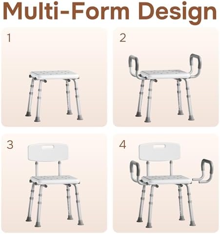 SOUNDFUSE Shower Chair for Inside Shower with Arms and Back, FSA/HSA, Height Adjustable Shower Chair for Elderly and Disabled with Enhanced Non-Slip Feet, 400 lbs Heavy Duty Shower Seat for Seniors