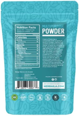 Herbaila Cream of Tartar for Baking 1lb, Gluten Free, Premium All Natural Food-grade Cream of tartar bulk, natural choice tartar powder - great for meringues, bath bombs, cream of tarter 1 lb