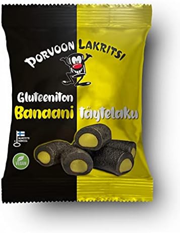 2x150g Porvoon Lakritsi liquorice with banana flavored filling glutenfree and vegan candy bags