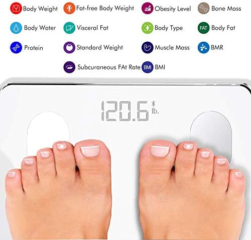 KONQUEST Smart Scale for Body Weight, Digital Bathroom Scale BMI Weighing Bluetooth Body Fat Scale, Body Composition Monitor Health Analyzer with Smartphone App, 400 lbs - White