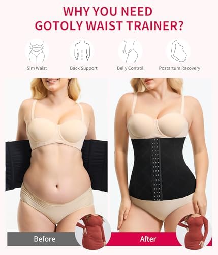 Gotoly Waist Trainer for Women Corset Shapewear Tummy Control Faja Body Shaper Waist Cincher Slim Postpartum Belly Band