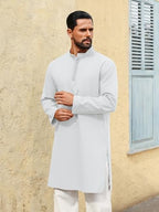 Runcati Mens Kaftan Thobe Long Sleeve Casual Henley Shirts Button Down Kurta Cotton Linen Muslim Gown Robe