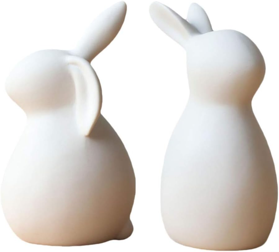 2Pcs Ceramic Bunny Rabbit Figurine Decorations Easter Rabbit Figurines Statue Home Layout Decor Desktop Decor