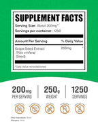 BulkSupplements.com Grape Seed Extract Powder - Antioxidant Supplement, Herbal Supplement - Vegan & Gluten Free, 200mg per Serving, 250g (8.8 oz) (Pack of 1)