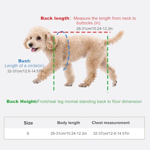 Pakalife Dog Wheelchair for Back Legs,Adjustable 4 Wheel Dog Strollers with Handle for Small and Medium Sized Injured Cats/Dogs,Durable Metal Rehabilitation Device(6.6-11pounds)