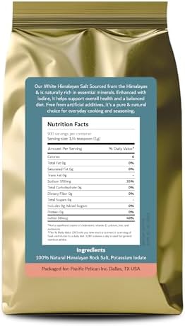 Pacific Pelican Iodized White Himalayan Salt | Fine Grain, Unrefined, Pure Rock Salt | 2 Pounds | Pack of 2 | 100% Natural & Organic for Cooking, Seasoning & Wellness