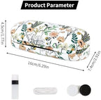 2 in 1 Contact Lens Case and Eyeglasses Case for Women Men Kids, Double Sided Hard Shell Portable Glasses Travel Holder with Built-in Mirror, Contact Lens Box (White Flower)