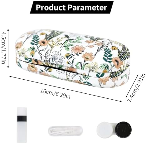 2 in 1 Contact Lens Case and Eyeglasses Case for Women Men Kids, Double Sided Hard Shell Portable Glasses Travel Holder with Built-in Mirror, Contact Lens Box (White Flower)