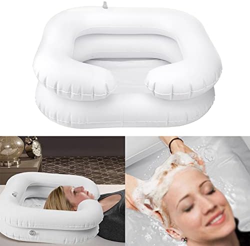 Inflatable Shampoo Basin, Portable Inflatable Hair Washing Basin, Shampoo Bowl with Neck Support and Drain Hose for The Elderly, Disabled, Pregnant Women, Injured People(Color:White)