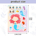 24 Sheets 8.27''×5.9'' Make Your Own Mermaid Stickers for Kids Toddlers, Make a Face Stickers for Kids Party Favors Activities
