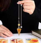 DUQGUHO Crystal Pendulums Citrine Healing Crystal Quartz Pendulum Spiritual Hexagonal Pointed Cone Resin Pendants Accessories Divination Dowsing Tools 1PC