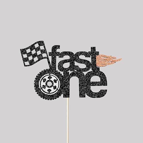 Fast One Racing 1st Birthday Cake Topper - Glitter Car Birthday Decoration