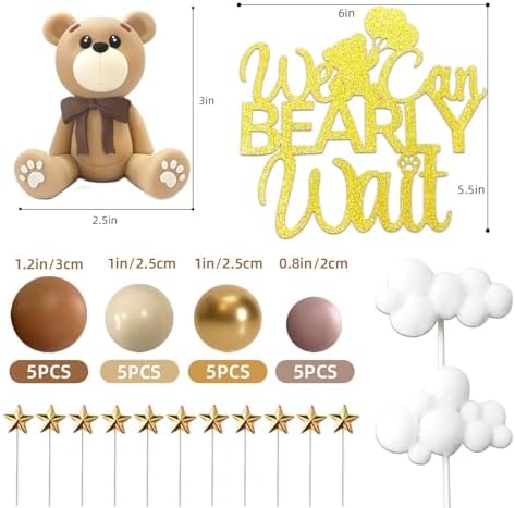Bear Cake Toppers Bear Balls Cake Decorations with Stars Clouds Cake Toppers for Boy Girl Baby Shower Birthday Party Decorations (Brown Bear Set)