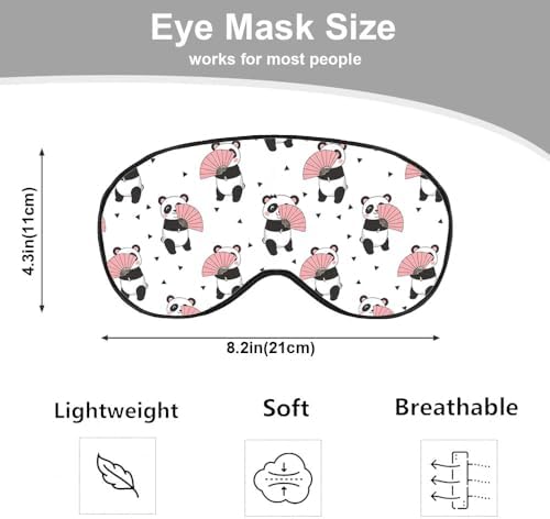 Cute Panda Bears Silk Eye Mask Sleep Mask Dandelion Pink Flower Cute Cartoon Eye Mask with Adjustable Strap Lightweight for Women Work Travel Night Sleep