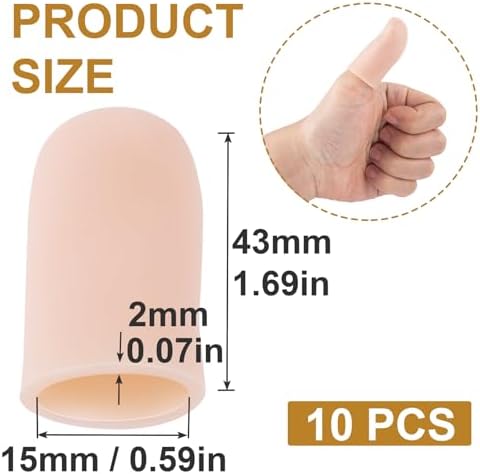 10pcs Gel Finger Cots, Soft Flexible Finger Cap Covers, Thumb Support Protector for Hands Cracking, Eczema Skin, Trigger Finger Arthritis Pain Relief