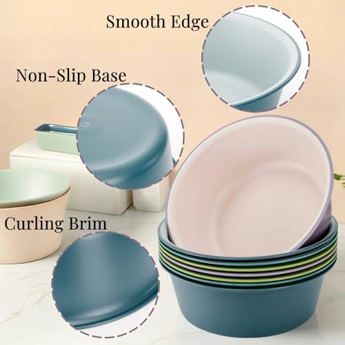 8 Pieces Round Plastic Wash Basin, 5 Quart Portable Laundry Hand Wash Dish Pan, Stackable Space Saving Camping Washing Tub for Kitchen Sink, Washing Storage Cleaning Supplies