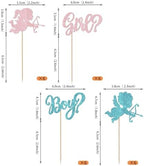 Rsstarxi 24 Pack Valentine's Day Gender Reveal Cupcake Toppers Glitter Boy or Girl Cupcake Toppers Pink or Blue Valentines Cupid Cupcake Picks for Baby Shower Gender Reveal Party Cake Decorations