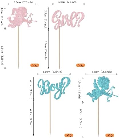 Rsstarxi 24 Pack Valentine's Day Gender Reveal Cupcake Toppers Glitter Boy or Girl Cupcake Toppers Pink or Blue Valentines Cupid Cupcake Picks for Baby Shower Gender Reveal Party Cake Decorations