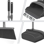 Broom and Dustpan Set for Home, Office, Indoor&Outdoor Sweeping, Stand Up Broom and Dustpan (Black&Gray)