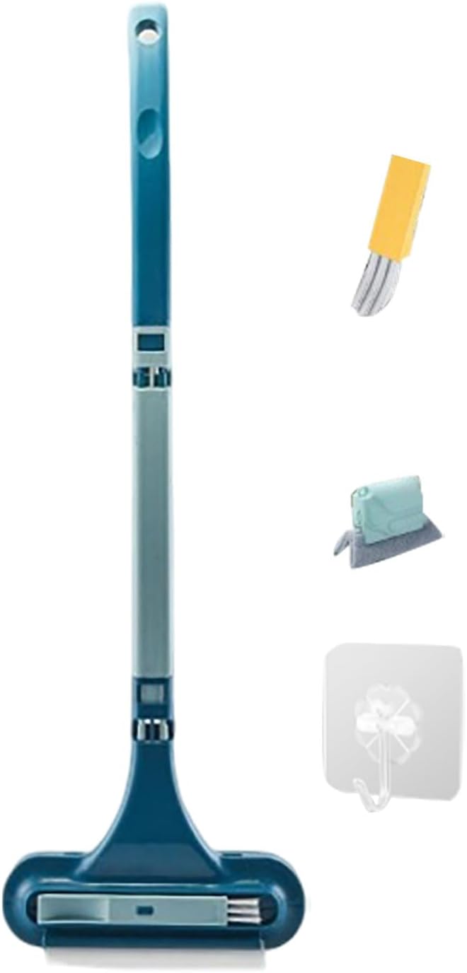 Window Screen Cleaning Brush - 2 in 1 Net Screen Cleaner Tool with Squeegee, Mesh Screen Cleaner, Multi-Purpose Cleaning Brush for Patio Door Porch Screens (1, Blue)