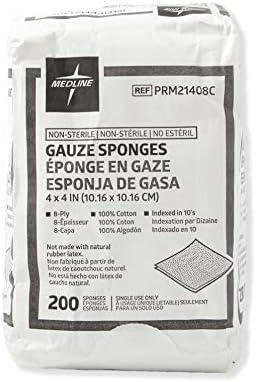Medline 4 x 4 inch Gauze Sponges, 100% Cotton, 8-Ply Woven Non-Sterile Gauze (Pack of 200)