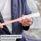 Burlingham's Toe and Foot Towel Brush with Reusable Drying Covers Long 17” Handle for Cleaning Between Toes, Soft Skin Exfoliation,for Seniors, Adults, Kids (Pink Toe Towel Brush + 3 Covers)