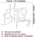 Sotpot Happy Birthday Cake Topper Silver Glitter Happy Birthday Cake Topper for Birthday Anniversary Party Cake Decorations Supplies