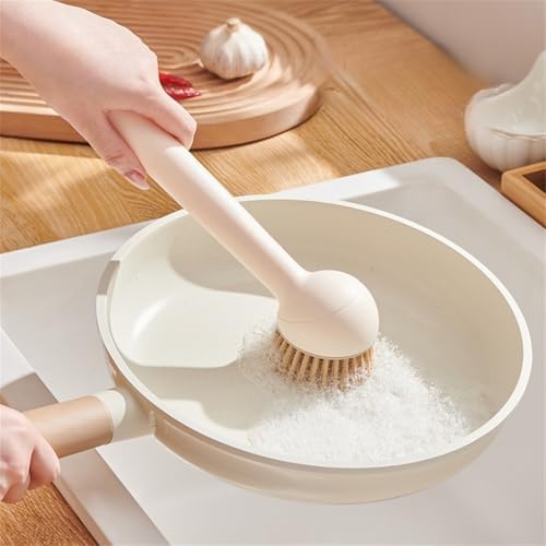 2-Pack Kitchen Cleaning Brushes with Soap Dispenser & 360° Rotating Long Handle – Silicone and PET Dishwashing Tools for Pots, Pans, Sinks, Countertops, Stoves, Tiles, and Cutting Boards Yellow