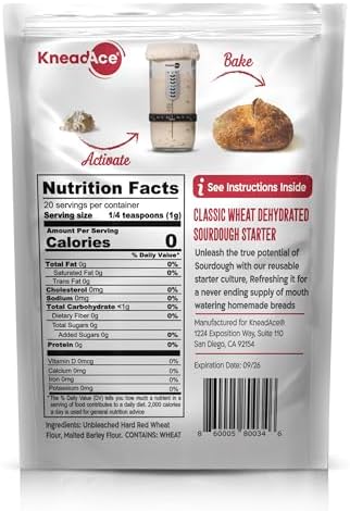 KneadAce Sourdough Starter Culture – Fast-Activating Natural Wild Yeast for Homemade Bread – Dehydrated Sourdough Starter for Baking Artisan Loaves, Easy to Use & Perfect for Beginners