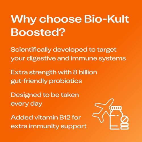 Bio-Kult Boosted Extra Strength Probiotic Supplement for Gut Health, Immune System Support and Your Digestive Tract, with Vitamin B12 – 30 Capsules