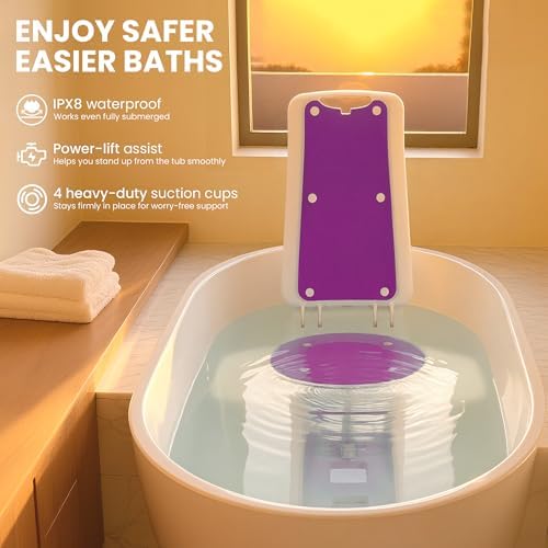 Portable Floor & Bath Lift ，Lightweight Foldable IP68 Waterproof Lift for Seniors，Electric Chair Lift, Remote Control Floor Lift with Padded Backseat, Bathtub Lift Elderly from Floor (Purple)