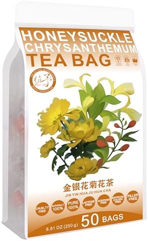 Plant Gift Honeysuckle Tea Bag 8.81oz (5g*50bags) Rock Sugar, Licorice, Chinese Pure Natural, Health Care Mixed Tea, Combination of Floral Tea 250g