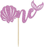 Mermaid One Cake Topper, Baby Girl 1st Birthday Decorations, Under The Sea Theme Photo Décor Picks for Baby Shower Gender Reveal Party, Baby 1st Birthday Decorations Pink Glitter