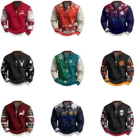 Men's Nightmare Before Christmas Sweatshirt Quater Zip Fleece Pullover Graphic Big and Tall Comfy Hoodies