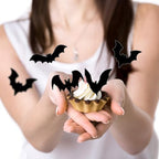 40 Pcs Edible Halloween Bat Cupcake Toppers Wafer Paper Halloween Bat Cupcake Picks Baby Shower Kids Birthday Party Cake Decorations Supplies Black