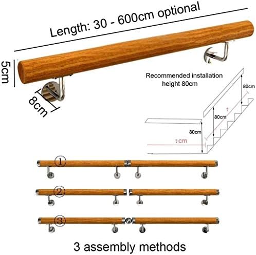 Handrail Wooden Stair Banister Handrail - 1Ft-20Ft Complete Kit, Corridor Non-Slip Stair Railings Support Rod, Loft Villa Indoor and Outdoor Wall Stair Grab Bar Kit/12Ft
