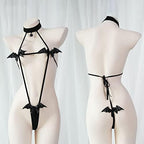 JasmyGirls Anime Lingerie Sexy Devil Cosplay Costume Halloween Micro Bikini Kawaii Bra Panty Japanese Bat Slingshot Gothic Outfit Black