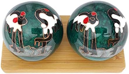 Top Chi Chiming Crane Baoding Balls with Bamboo Stand. (Medium 1.6 Inch)