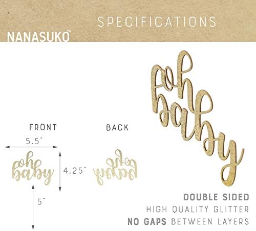 NANASUKO Baby Shower Cake Topper - oh baby - Double Sided Gold Glitter - Premium Quality Made in USA