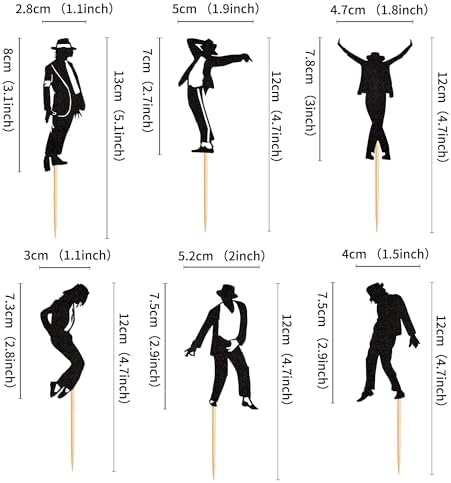 Ercadio 30Pcs Glitter Black Jazz Dance Cupcake Toppers Micheal Classic Dance Moonwalk Silhouette Cupcake Picks Jazz Dancer Birthday Jazzist Party Jackson Anniversary Cake Decor Supplies
