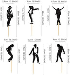 Ercadio 30Pcs Glitter Black Jazz Dance Cupcake Toppers Micheal Classic Dance Moonwalk Silhouette Cupcake Picks Jazz Dancer Birthday Jazzist Party Jackson Anniversary Cake Decor Supplies